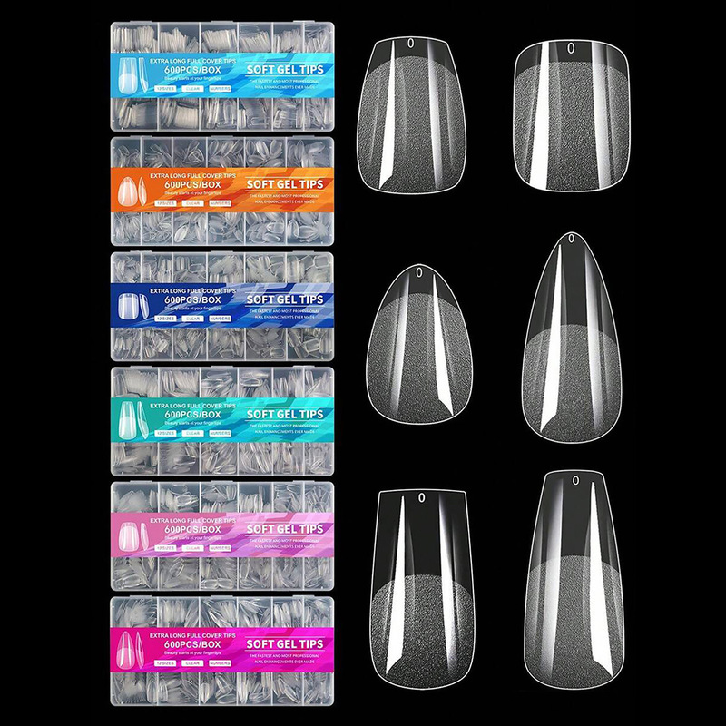 Cross-Border Manicure Semi-Sandwich Nails, No Engraving, Thin Short Nails, Semi-Sandwich, Traceless T-Shaped Frosted Fake Nails, 600 Pieces