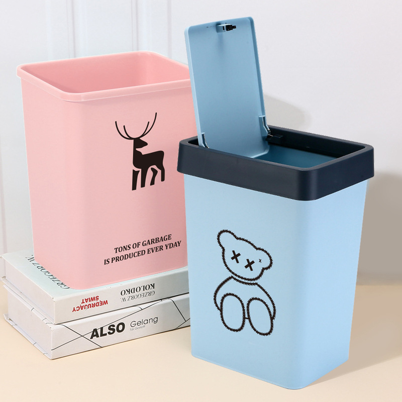 Square Automatic Lid Trash Can Household Press Ring Large Capacity Living Room Kitchen Bedroom Bathroom Toilet Paper Bin