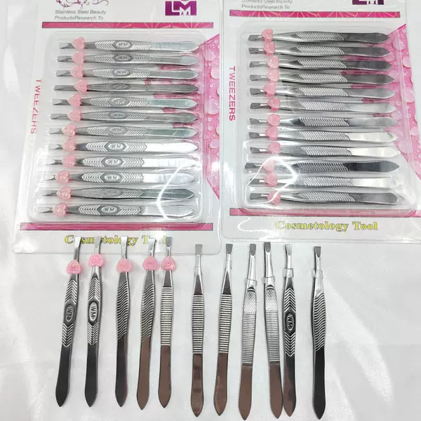 Spot Stainless Steel Eyebrow Trimming Clip Flat Mouth Oblique Mouth Heart-shaped Eyebrow Pliers Rubber Ring Plucking Tweezers Beauty Tool Set