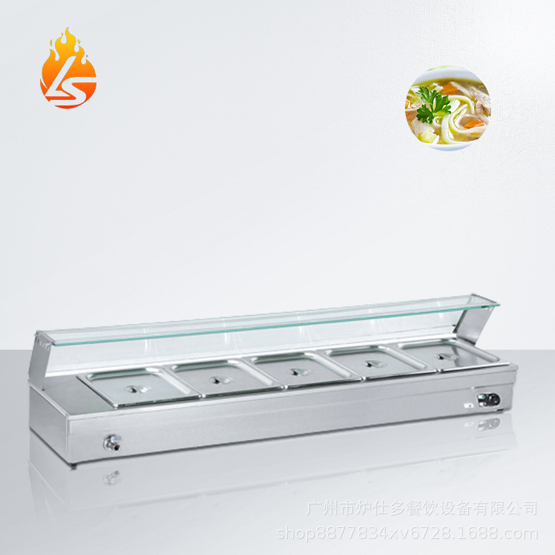 电热台式保温售饭台带玻璃罩保温快餐车不锈钢五格玻璃保温汤池炉