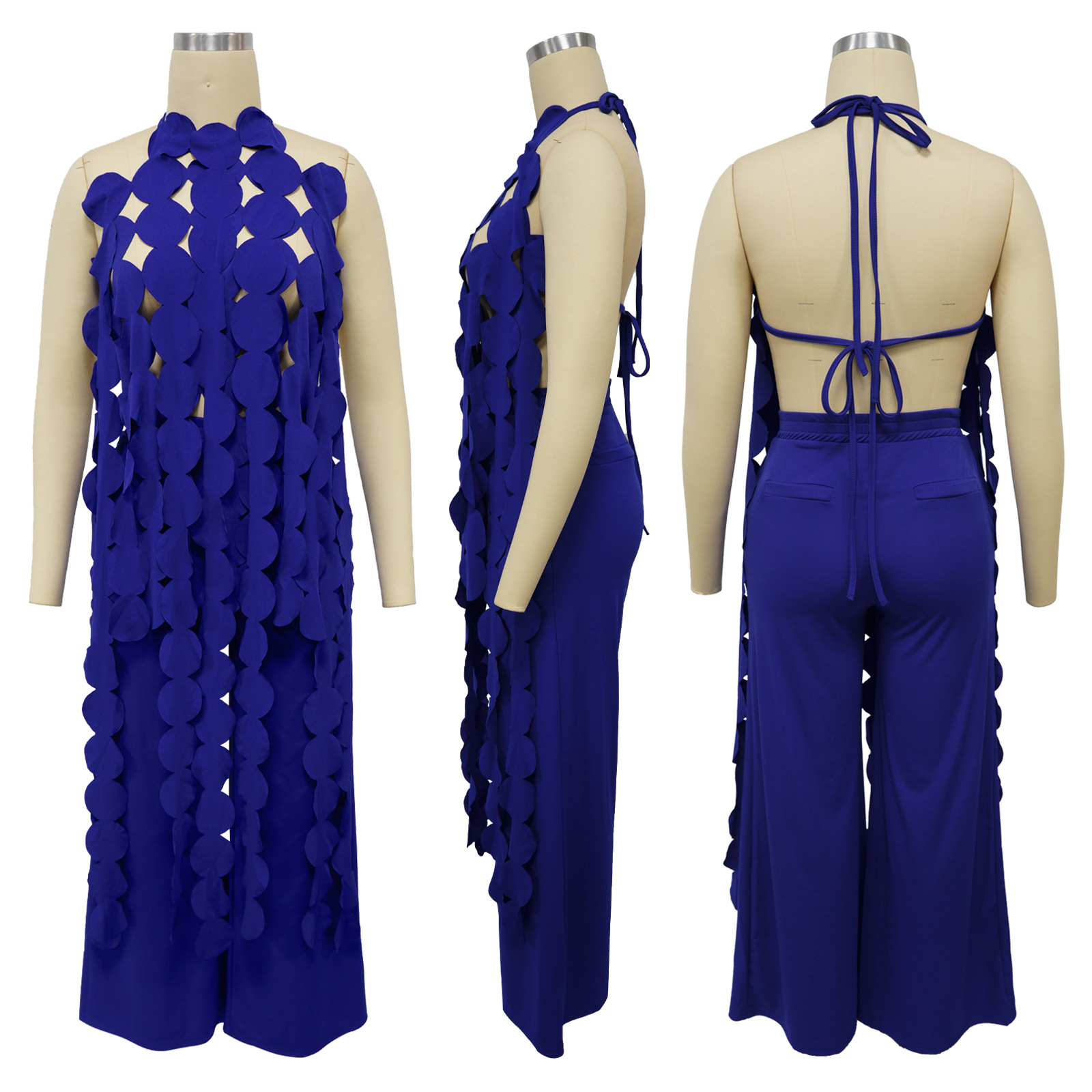 591g Weight Sleeveless Sleeve Length Spandex, Polyester Fabric Type Pant Co-ord Set Sets Type 2 Pieces Set Quantity Holiday, Street Occasion Halter Neck Neckline Loose Fit Type Solid Color Pattern Summer Season Women's Gender Backless Design Sexy, Streetwear Style Holiday Street Women's Sexy Streetwear Solid Color Spandex Polyester Backless Pant Co-ord Set Pants Sets 51