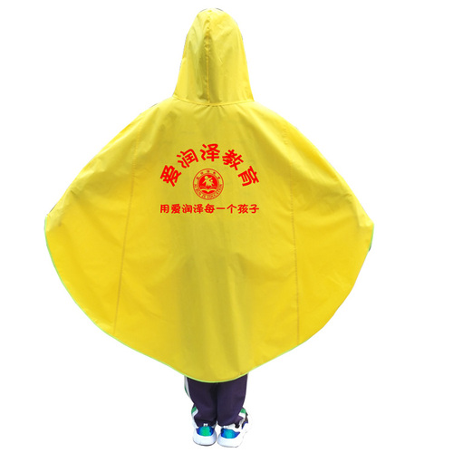 Custom logo print wholesale children's rain ponchos, hooded raincoats for primary school students, order customization for day care.