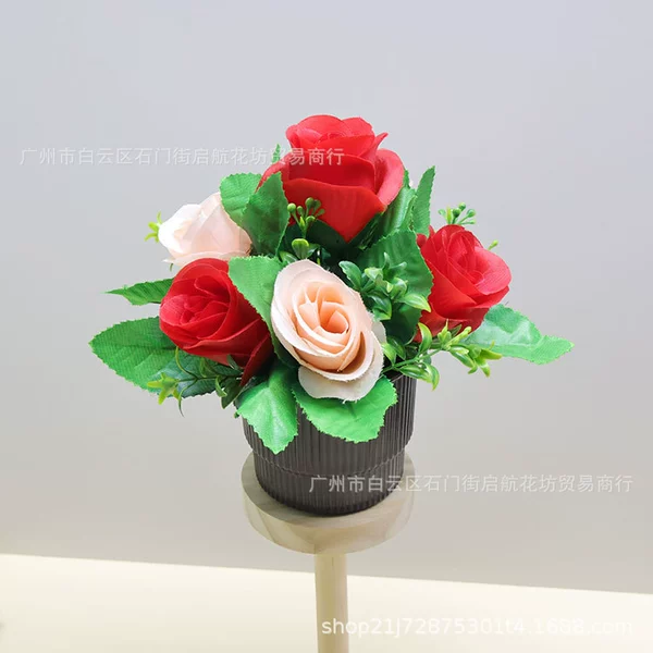 [6 roses, champagne + brown striped basin]