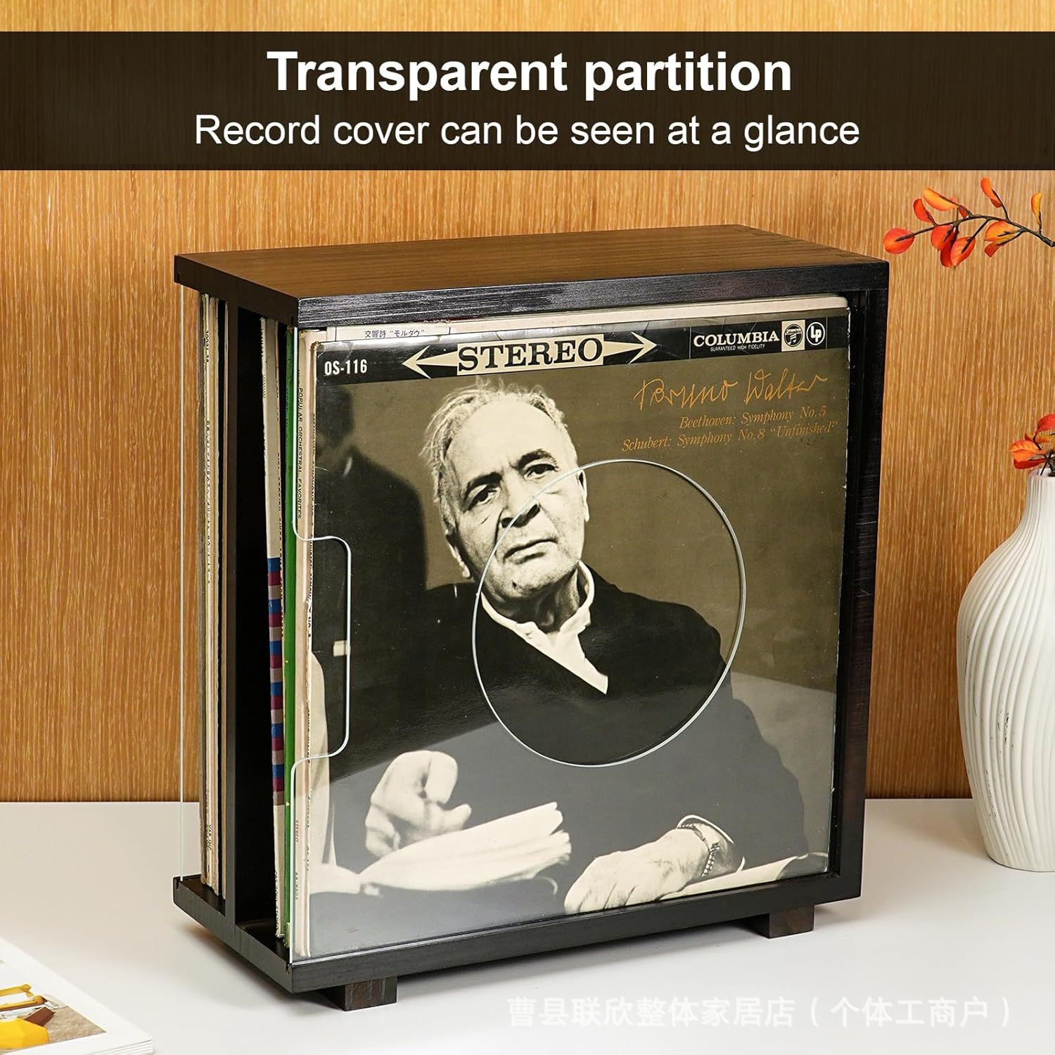 跨境新款木质唱片架复古专辑唱片CD架透明亚克力置物架实木展示架