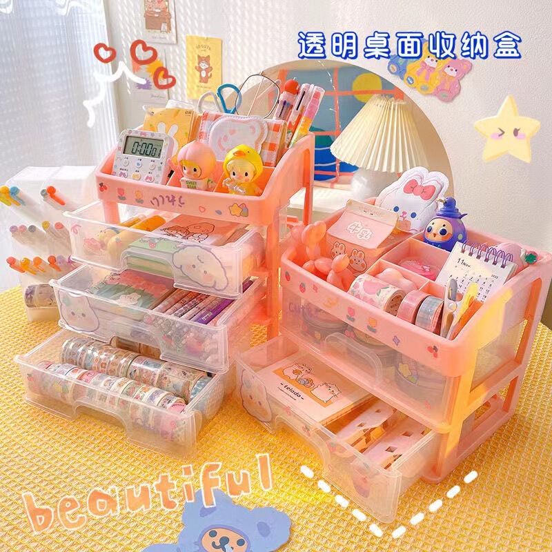 Transparent drawer storage box student dormitory desktop storage rack cosmetic box multifunctional large capacity organizing box