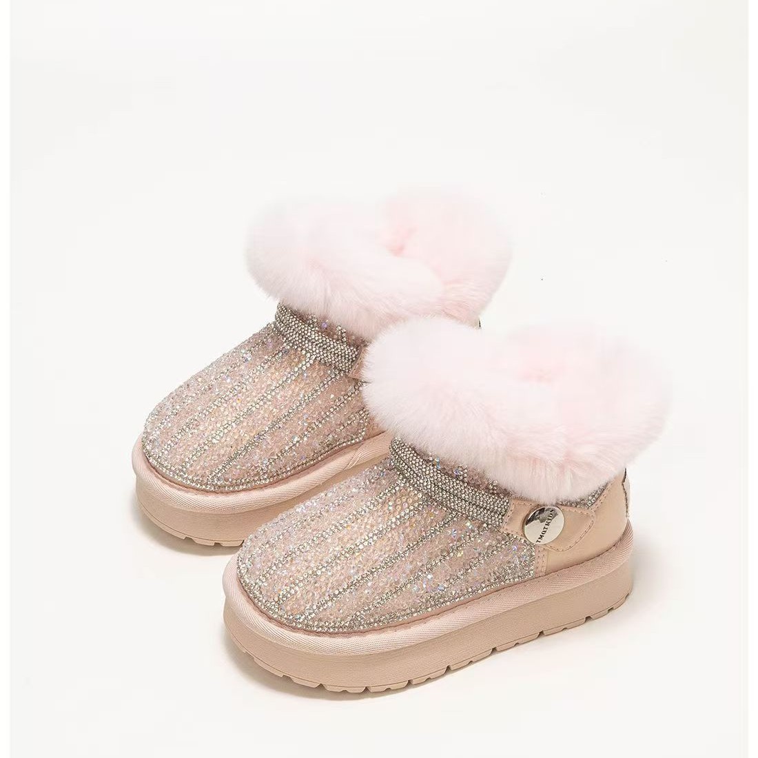 Zapatos de algodón para niñas gruesas botas de nieve calientes 2025 invierno nuevas botas de algodón de vello de diamante princesa botas de lana image 5