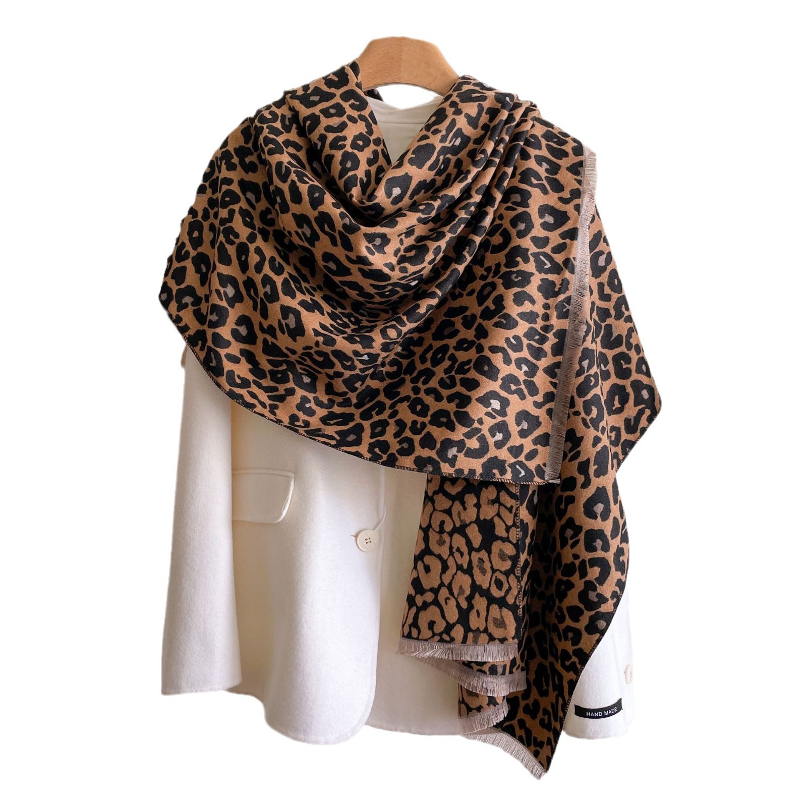 2024 nuevo bufandas de impresión de leopardo de moda de alta calidad suave y cálida imitación de cachemira barba corta bordilla del babillo