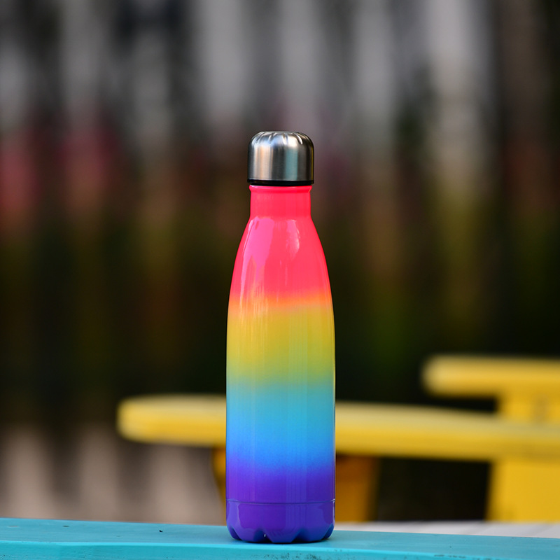 New Gradient Color Rainbow 500ml Double-layerd Stainless Steel Portable Sports Water Bottle display picture 2