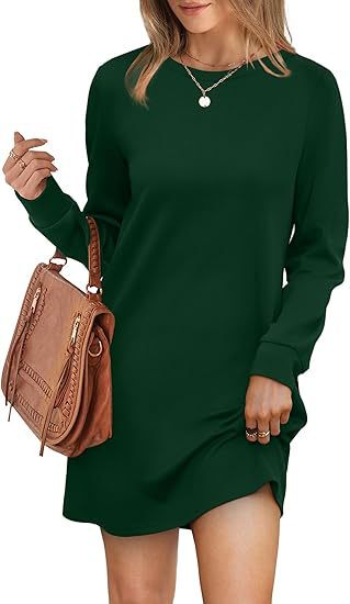 2025 ヨーロッパとアメリカの貿易クロスボーダー婦人服アマゾン爆発ラウンドネックバックプリーツポケット長袖スウェットシャツドレス|undefined