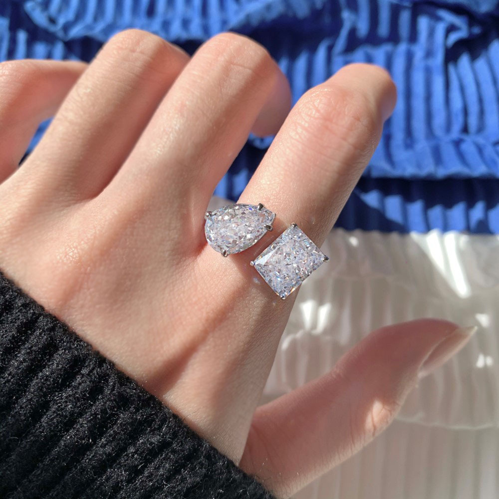 Fashion Square Water Droplets Sterling Silver Plating Zircon Rings