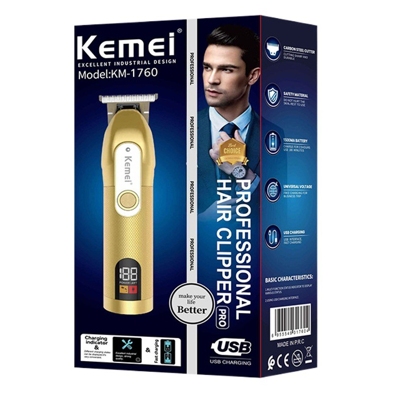 Cortadora de pelo recargable Kemei KM-1760 con pantalla digital para hombres, venta al por mayor