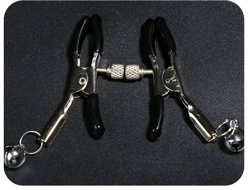 Metal Nipple Clamps with Bells, Red, Adult Couples Sensory Accessory — detail image 12