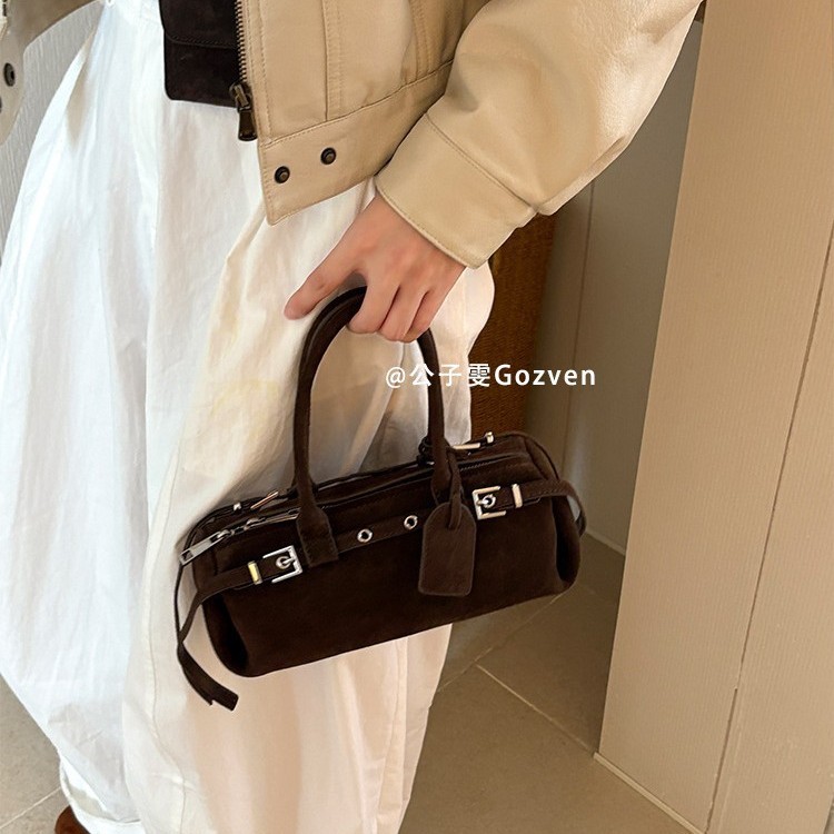 Zhao Lusi Style Baguette Bag 2025 New Genuine Leather Retro Luxury Biker Style Handbag Shoulder Bag - Thumbnail 4