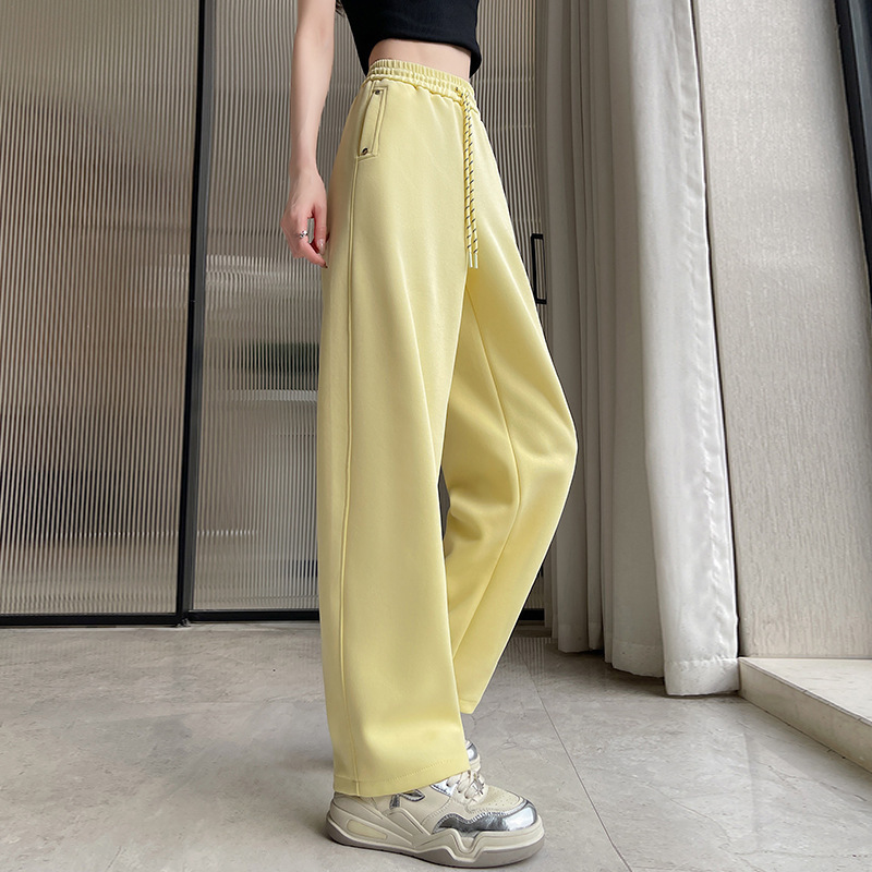 高腰垂感休闲阔腿裤女2025秋季新款铆钉软糯垂感显瘦直筒裤A6573|undefined