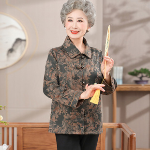 Middle-aged and old mother's new spring shirt grandmother's spring and autumn thin coat old man's wife national style long sleeve top
