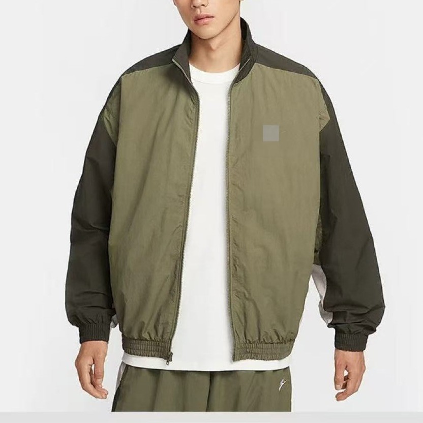 Spring and Autumn Stand-Collar Woven Cardigan Jacket for Men with Small Logo Embroidery, Trendy Sports Windbreaker, Men's Patchwork Top