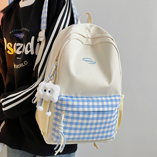 Back-To-School Season Nylon Student Schoolbag Storage Large-Capacity Contrasting Color Plaid Backpack Casual Daily Ultra-Light Backpack