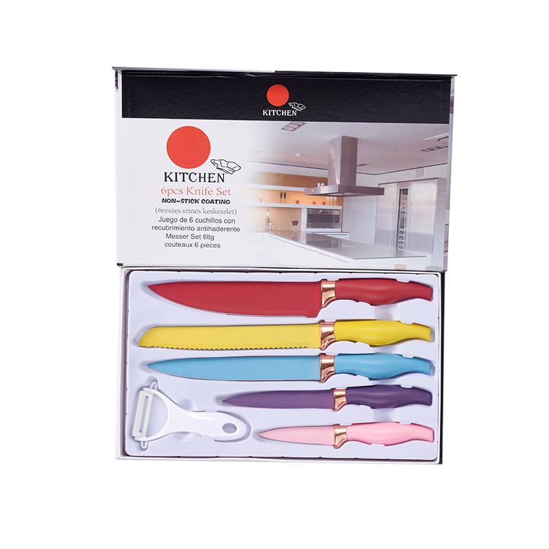 Cuchillo de cocina cuchillo con cuchillo de pan cuchillo de frutas cuchillo de color de seis piezas