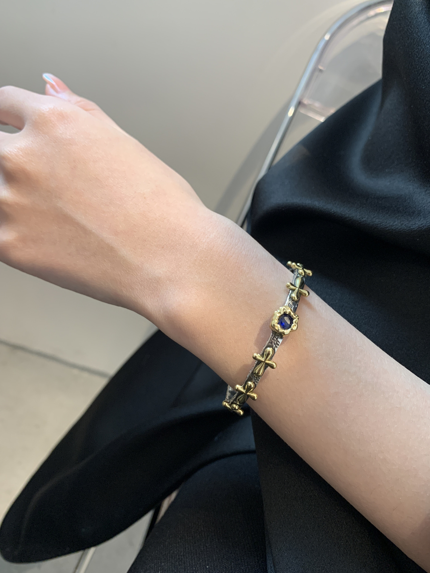 Holiday, Daily Occasion Copper Material Copper Zircon Cross Graffiti Plating Inlay Cuff Bracelets
