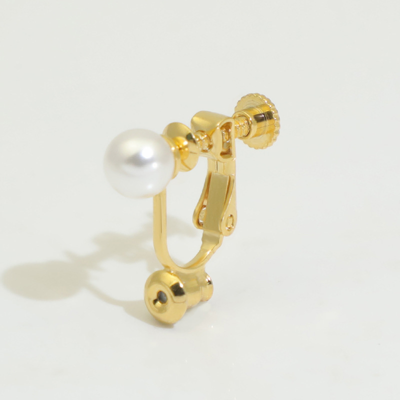 White ear clips pearl, bullet, 6mm