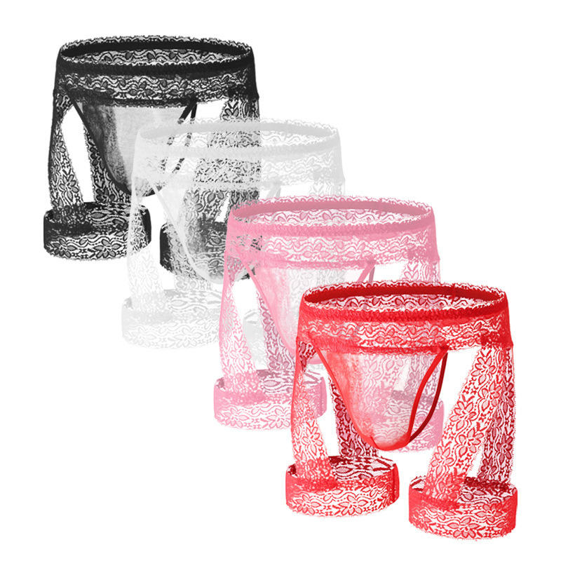 Men's Sexy Lace Thong Nightclub Translucent Red Boys' Underwear Cross-Border Foreign Trade Wholesale