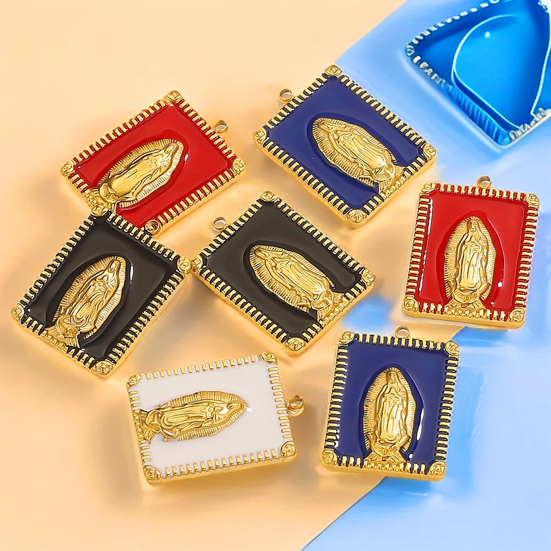 Acero inoxidable transfronterizo retro goteo de aceite cuadrado virgen colgante 18k oro DIY accesorios accesorios al por mayor