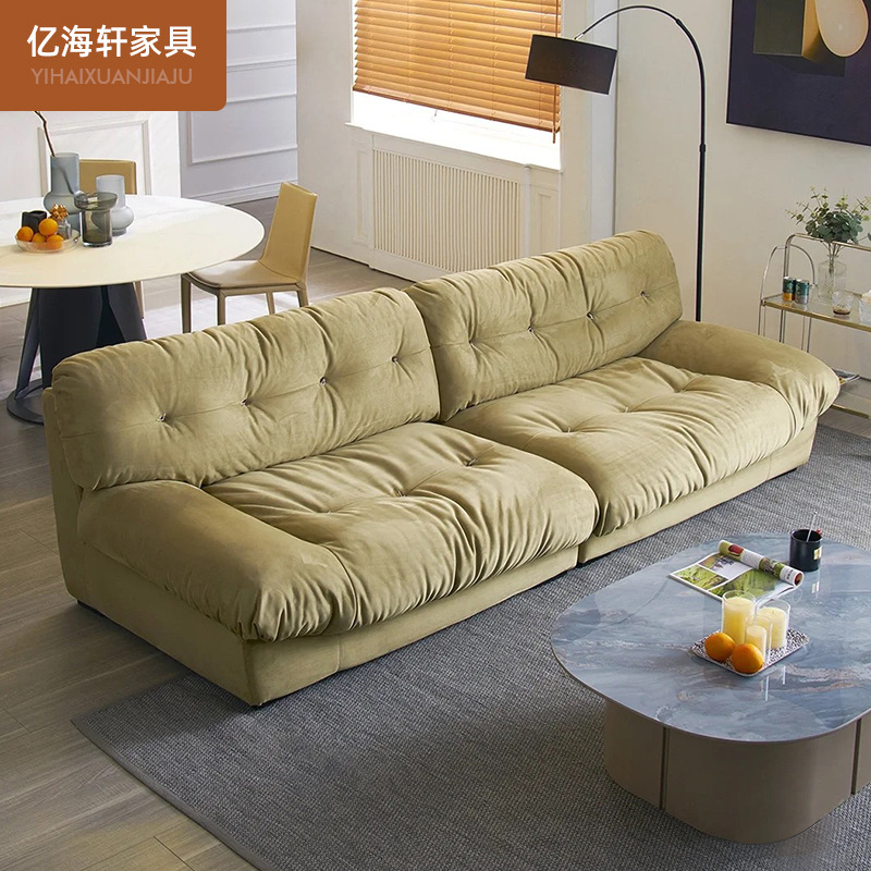 Sofá Minimalista Italiano Tipo Nube para Apartamentos Pequeños, Muebles de Sala de Estar Nórdicos, Sofá de Tres Plazas de Tela de Plumón y Tela Tecnológica con Madera Maciza