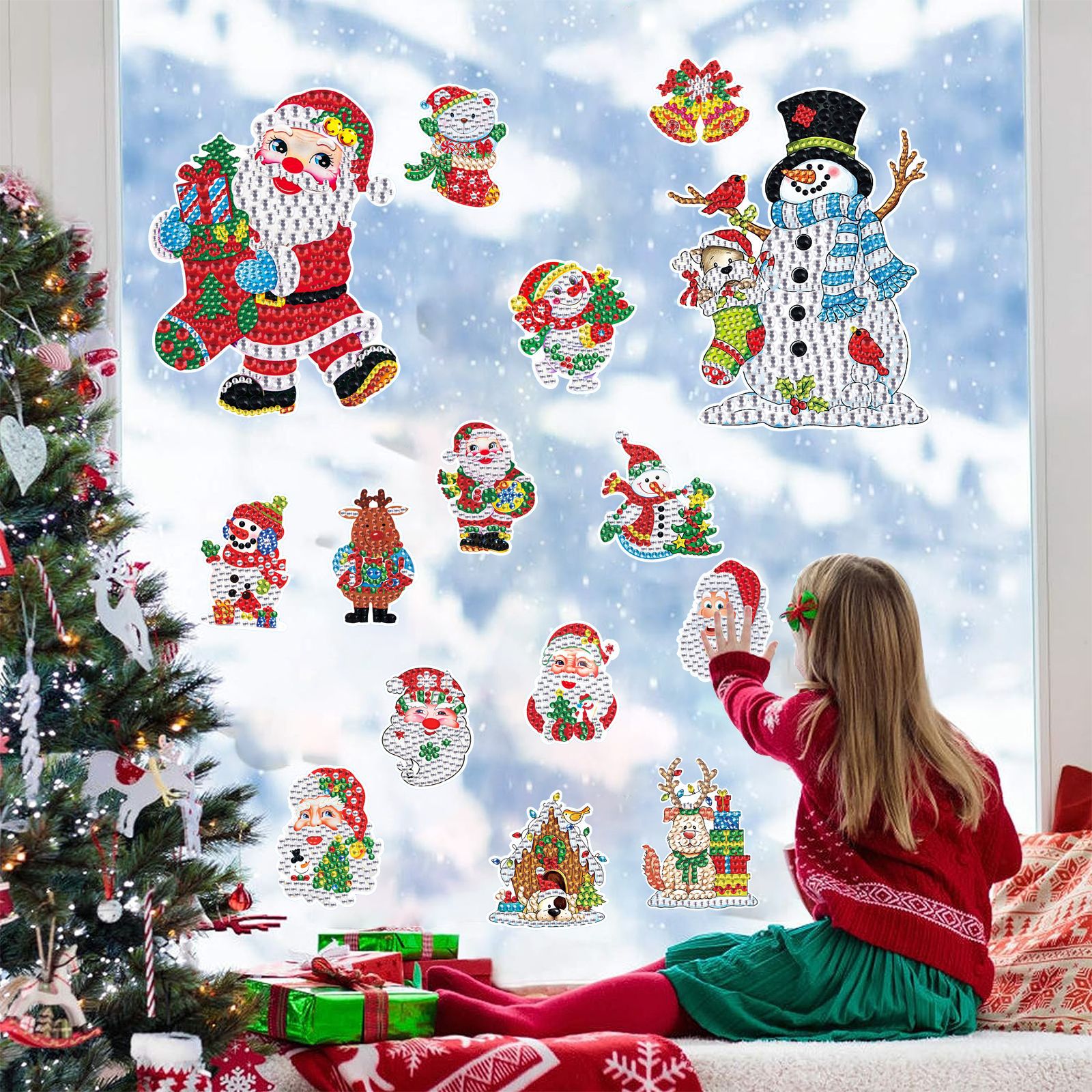 Venta más vendida Santa Claus Navidad muñeco de nieve pintura de diamantes pegatinas aleatorias pintura DIY pegatinas de pared dibujos animados hechos a mano cristal brillante diamante
