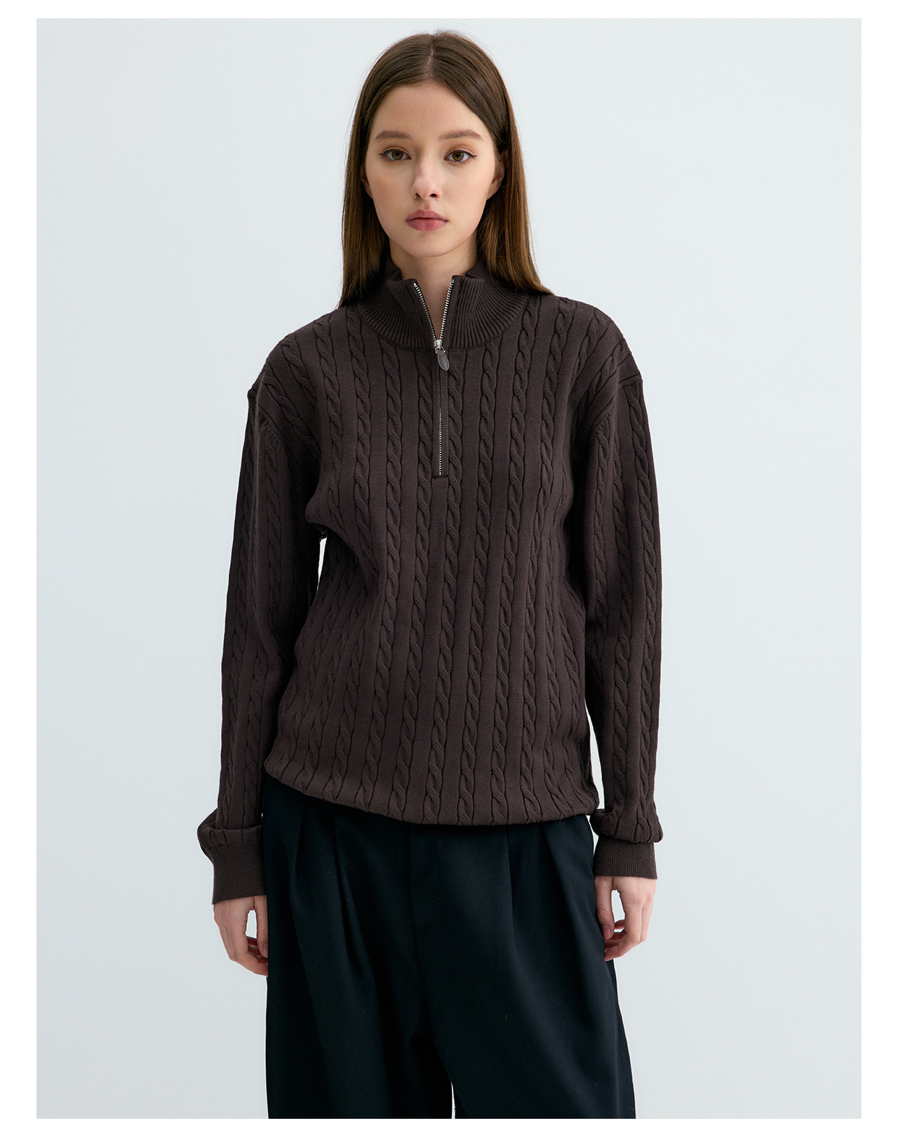 UNF 250g Half-Zip Cable-Knit Mock-Neck Sweater