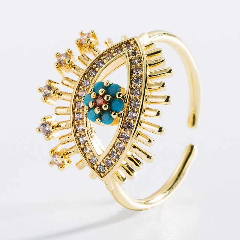 Fashion Hollow Devil's Eye Copper Plated 18k Gold Micro-inlaid Zircon Ring display picture 4