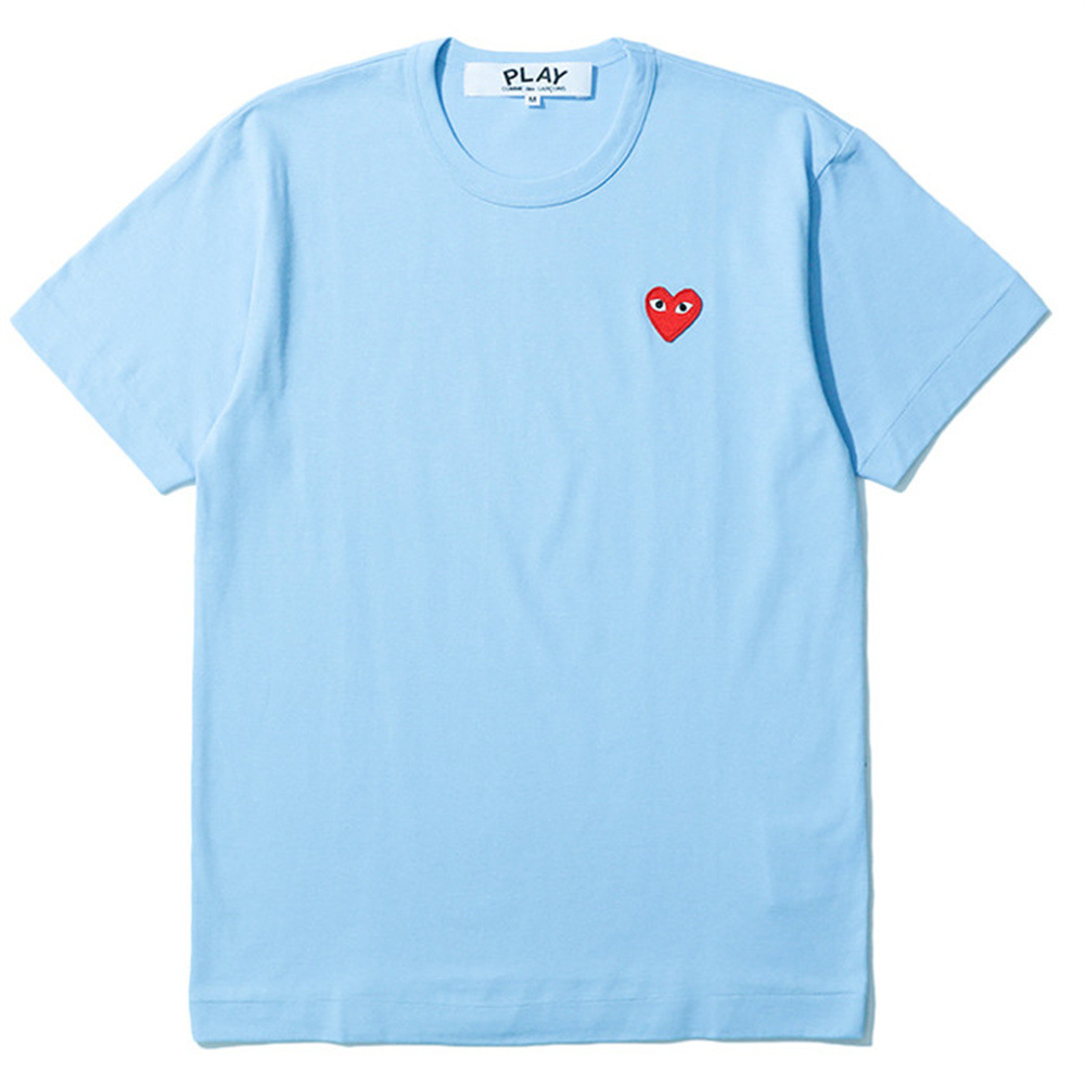 PLAY camiseta de manga corta unisex con bordado de corazón de mosaico de verano, corazón doble, corazón dorado