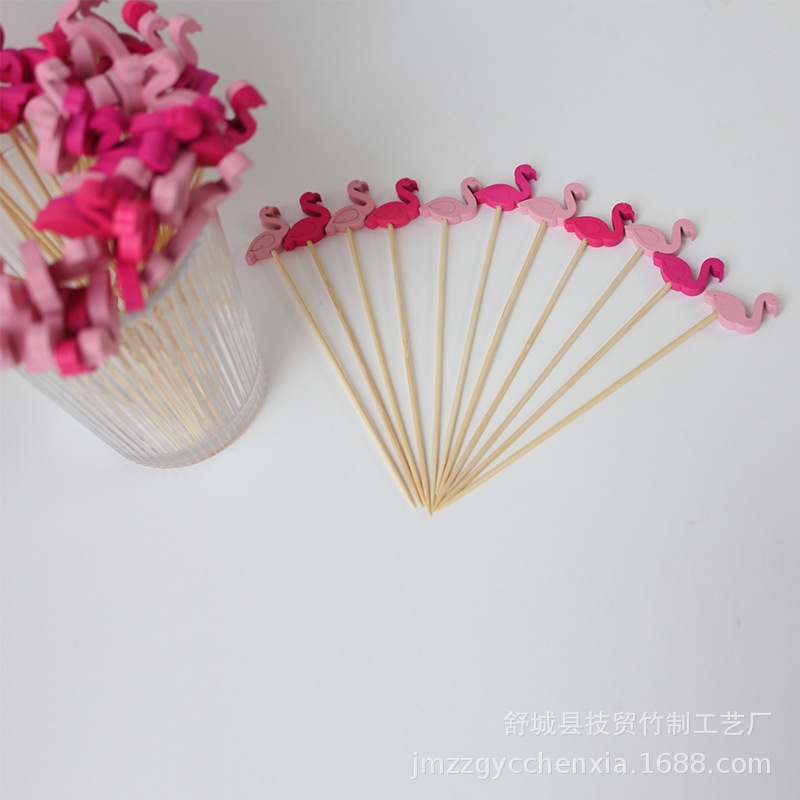 Flamingo rojo 100 pcs/paquete de palos de frutas brochetas de cuentas de rosa de dos colores fabricantes de palos de cóctel palos de bambú al por mayor
