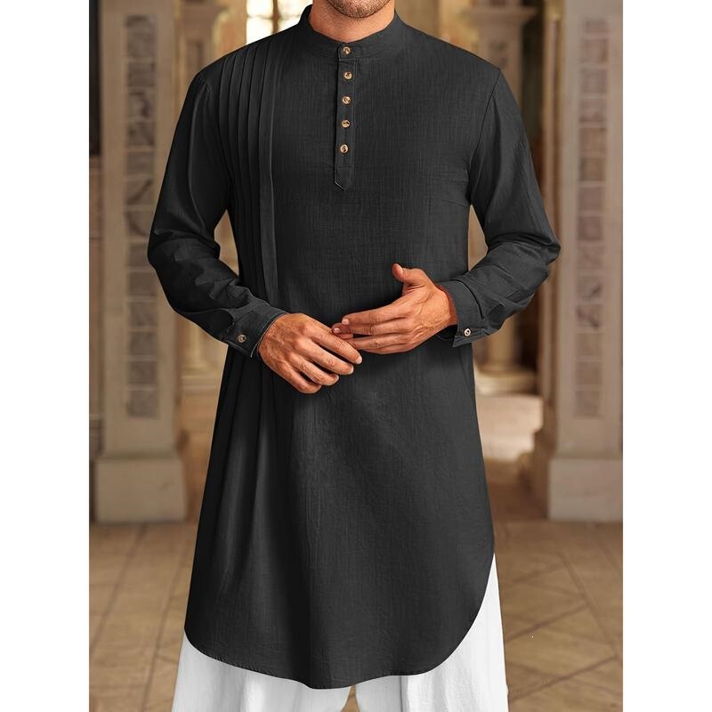 P 36903 New Middle East Men Button Cotton Linen Robe
