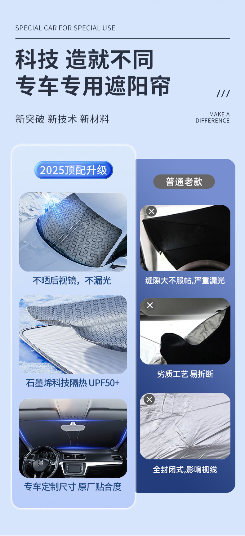 Car sun protection heat insulation sunshade graphene ice silk front windshield sunshade car inner shade visor
