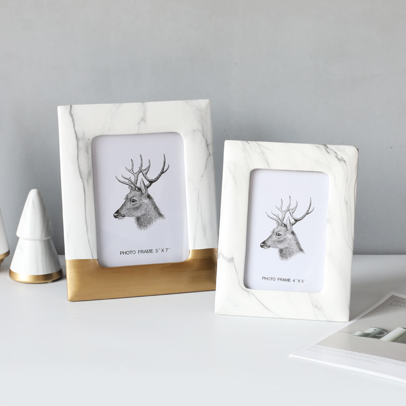 Nordic Creative ins Light Luxury Marble Pattern Golden Ceramic Phase Frame Set Table 6 Inch 7 Inch Model Room Ornaments