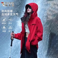 啄木鸟冲锋衣女三合一2025新款春秋小个子防风防水加厚登山服外套