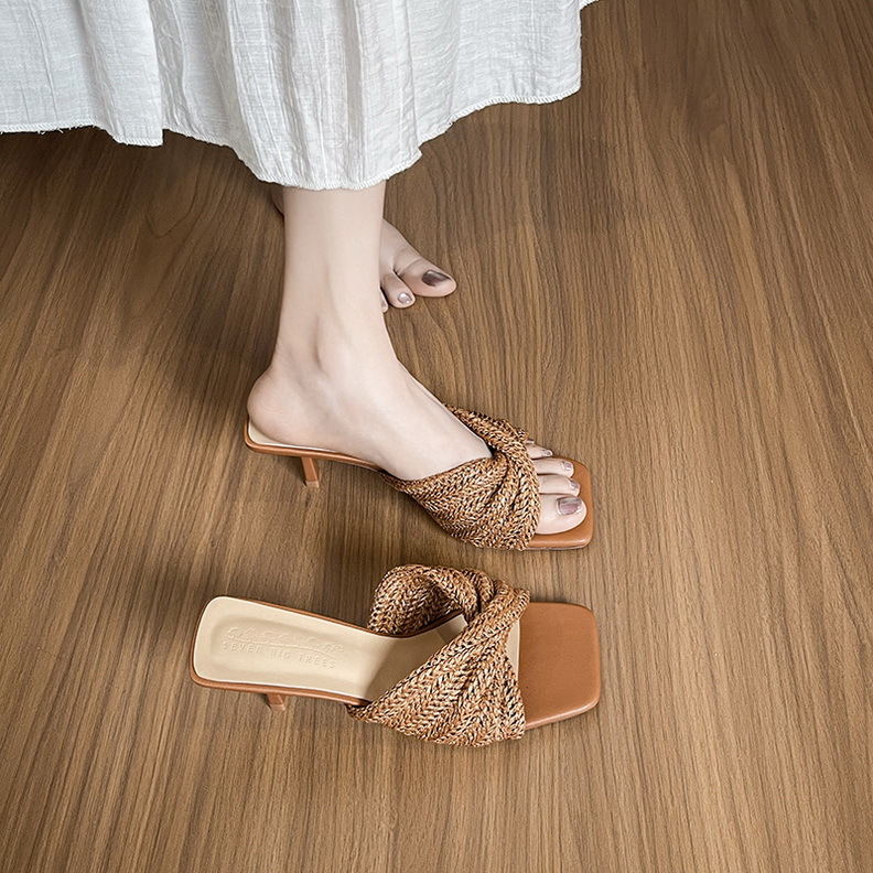 1296-2 French Style Square Woven Cross Strap High Slippers For Women, Elegant Thin Heel Open Toe Sexy Women's Shoes_vogvips.com