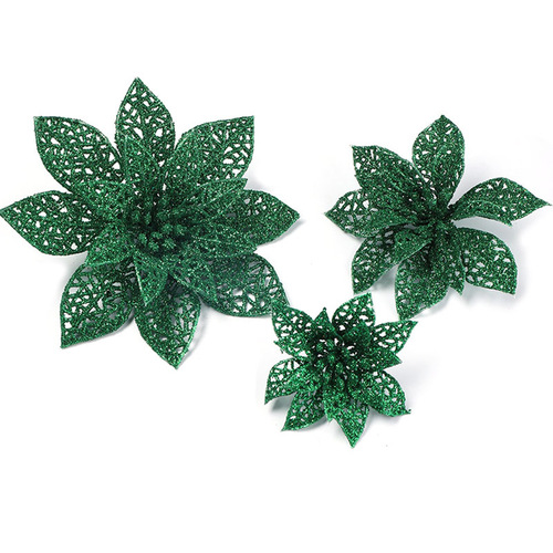 15CM Cross-border Christmas Flower Christmas Double-layer Hollow Christmas Tree Decoration Flower Gold Foil Artificial Flower Manufacturer