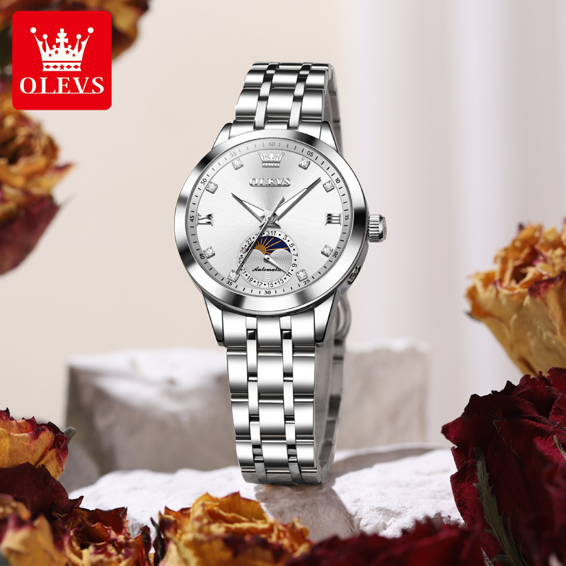 Oris New Fashion Simple Moon Camera Mechanical Watch for Women Fully Automatic Waterproof Luminous Watch for Girls