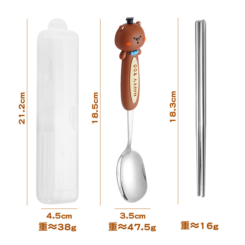 304ステンレス携帯食器セットアイデア漫画スプーンフォークセット学生スプーン箸携帯食器|undefined