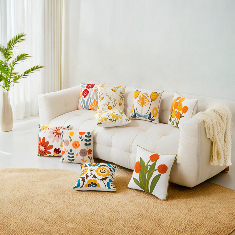 Funda de cojín bordada con diseño floral para comercio transfronterizo, estilo bohemio marroquí, para sofá, con mechones de terciopelo