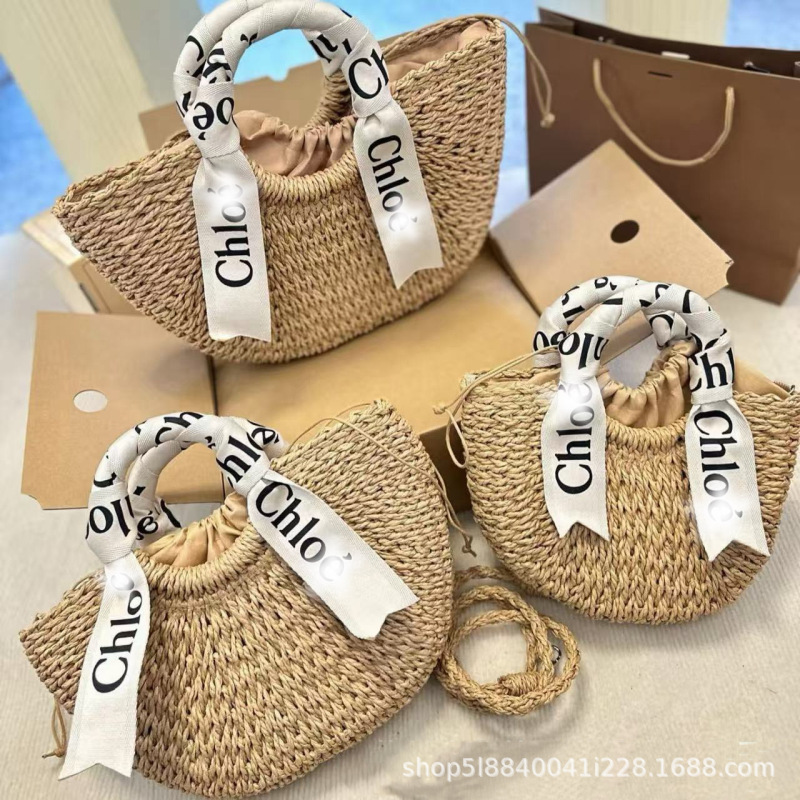 【Chole】Summer Lettered Webbing Handmade Bag for Commuting, Hand-Held and Cross-Body Beach Bag with Large Capacity, Straw Woven Bag 【Chole】Summer Lettered Webbing Handmade Bag for Commuting, Hand-Held and Cross-Body Beach Bag with Large Capacity, Straw Woven Bag