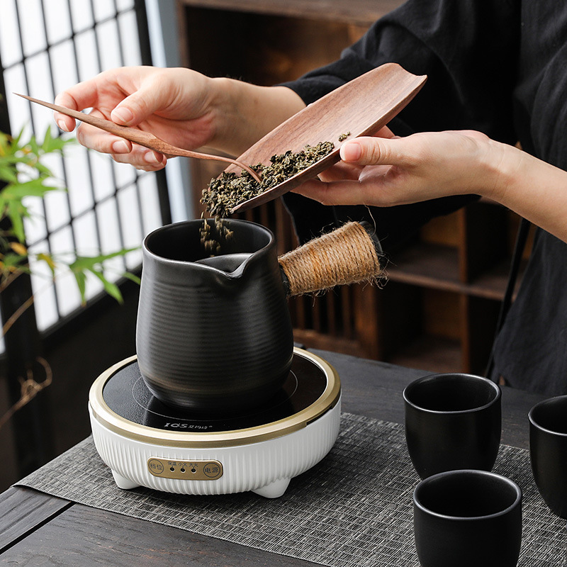 黑棕围炉煮茶具套装炒茶可干烧侧把罐罐壶明火炭烧电陶炉家用户外