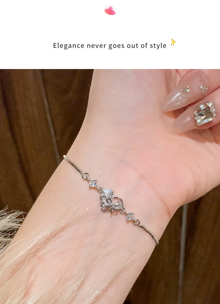 Wholesale of 2024 new asymmetrical diamond-encrusted heart-shaped bracelet for women, a fashionable, niche and high-end pull handle bracelet pic 24