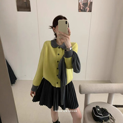 苏珊 拼色设计感韩系毛衣开衫女2025新款减龄软糯宽松针织衫26989