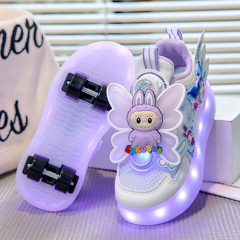 Cross-Border Girls' Heelys Shoes Factory Children's Roller Skates Rechargeable Four-Wheel Cartoon Style Student Sports Skates Eight Wheels
