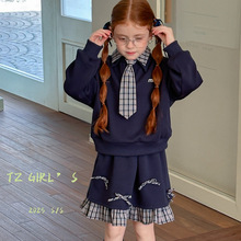 淘猪童装女童套装春秋款儿童早秋韩系穿搭女孩翻领卫衣半裙两件套