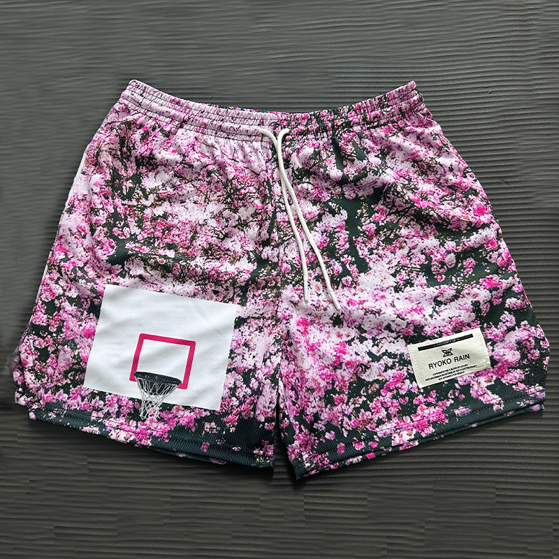 Description Picture 6 of itemAmerican Fashion Brand Rain Cherry Blossom Wind Shorts Mesh Quick Dry Loose Large Size Shorts Basketball Running Shorts