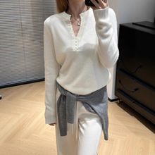 纯原欧美高端大女牌早秋新格雷系山羊绒混纺半开圆领羊绒衫女上衣