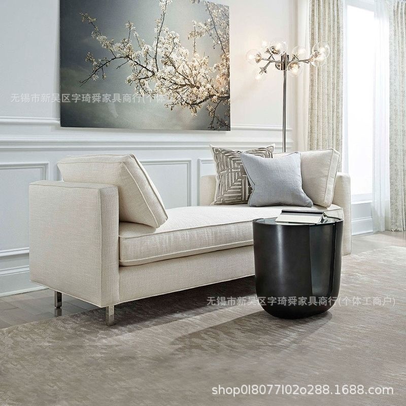 Nordic high-end linen fabric bedroom end-of-bed bench, solid wood bed bench, small sofa, dressing room long bench, fully assembled